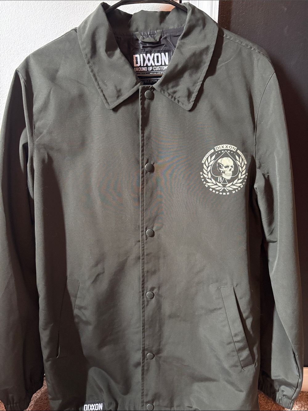 DIXXON Olive Coach Jacket with Skull Crest
